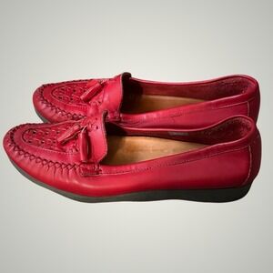 Famolare Red Leather Women's Moccasin Loafer Size 8 Wave comfort Made in Italy